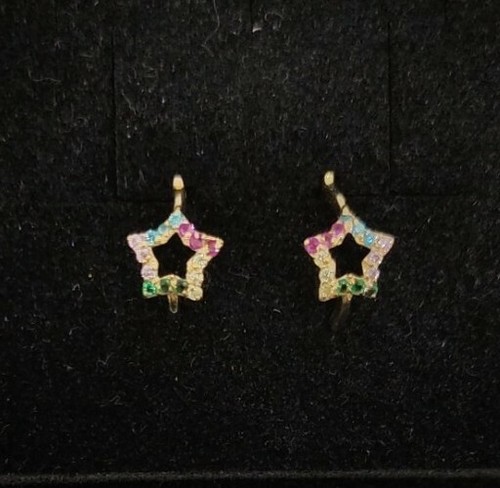 Boucles D'oreilles Créoles En Or 18K (750) - Fleur Avec Zirconias 4mm - Neuf Avec étiquettes MR