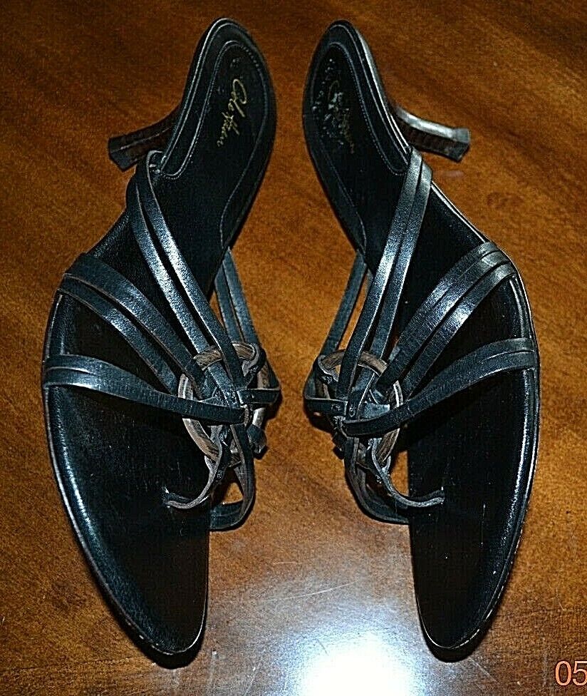 COLE HAAN- BLACK LEATHER STRAPPY SANDALS-3" HEEL-… - image 1