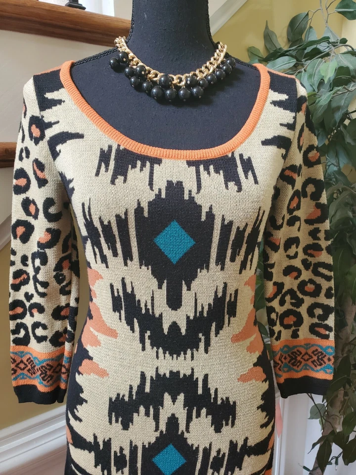 FLYING TOMATO Patrón Azteca Suéter Tejido Tribal Bodycon Vestido Mediano Foto 3 de 4