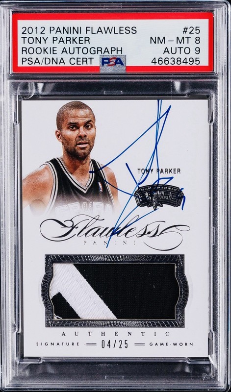 2012 Tony Parker Flawless Vertical Patch Auto Jersey Silver 4/25 PSA 8 9 #25 SP