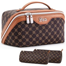 Travel Makeup Bag Cosmetic Bags for Women: 3 Pcs Set Large Portable Make up B...