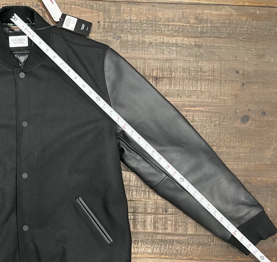 GH Bass Mens Varsity Jacket–Wool, Prem Leather Sleeves, Quilted Lining NWT $350 - Image 3 of 4