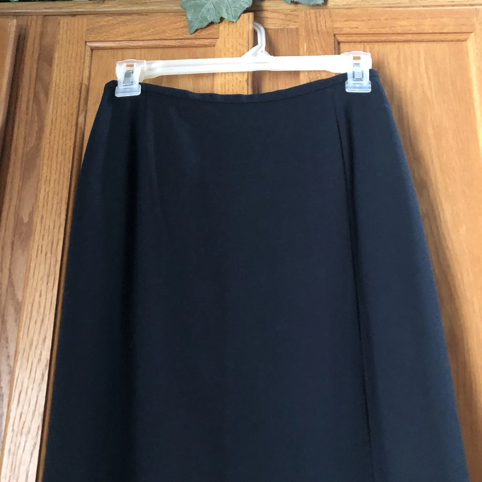 Saia lápis reta longa crepe vintage Ann Tjian para KENAR fenda frontal tamanho 4 - Imagem 3 de 4