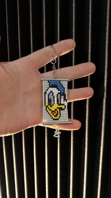 Handmade Beaded Scroll Keychain Seed Bead Tapestry Donald Duck Keyring Bag Charm