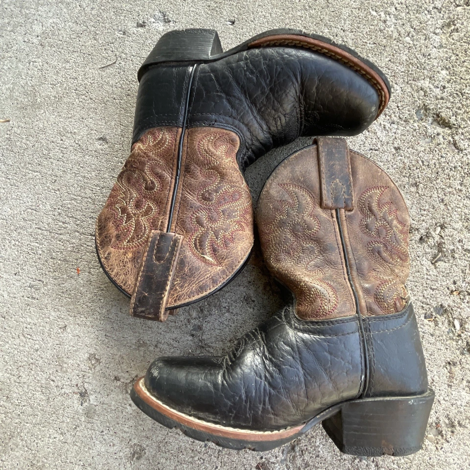 Dan Post Little River Child's 10 D Black & Brown Square Toe Western Cowboy Boots - Image 2 of 4
