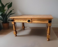 Handmade Rustic Solid Oak Coffee Table with Medieval Hardware