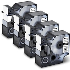 For DYMO Rhino 4200 5200 Heat-Shrink Tube 18057 Black on White Tape 3/4" 4Packs