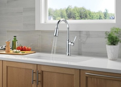 Delta 9184-DST Renaldi 1.8 GPM 1 Hole Pull Down Kitchen Faucet - Lumicoat Arctic