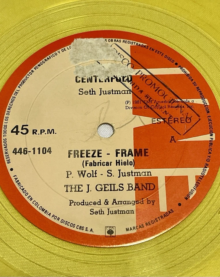 The J. Geils Band – Centerfold / Freeze Frame / Flamethrower - Yellow Vinyl 12” - Image 3 of 3
