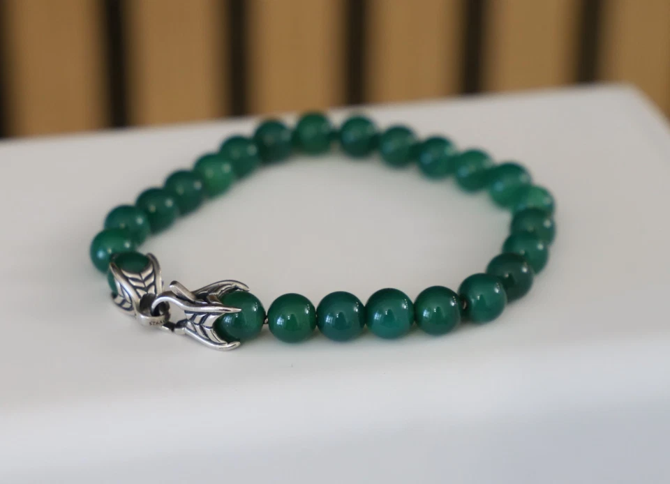 Pulsera David Yurman Hombre 8mm Cuentas Espirituales con Ónix Verde 8.5" Foto 4 de 4