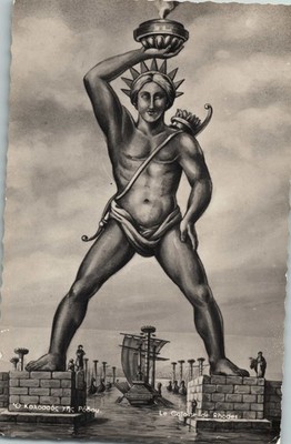 Colossus of Rhodes Ancient Wonder Harbor Greece Ship View Vintage Postcard