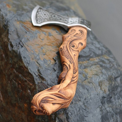 #ad Custom Handmade Carbon Steel Viking Style Mermaid Handle Sculpture Axe $159.00