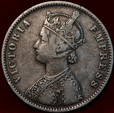1877 British India 1 Rupee Silver Foreign Coin