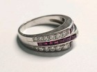 Rare HTF Vintage Retro Platinum Ruby and Diamond Ring Triple Row Channel Set — photo 2