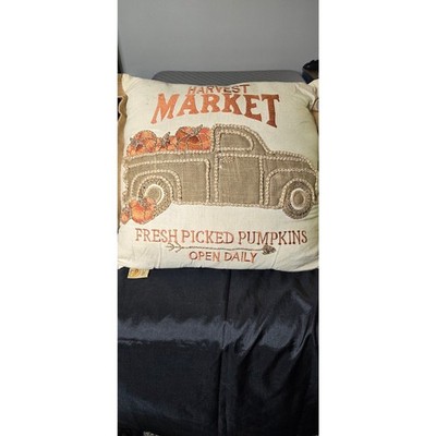 Devi Designs Fall Pillow 19''x19'' Truck Pumpkins Jute Burlap Cotton