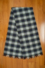 Vintage Wool Plaid Green Blue Scarf Ivy Collegiate Fringe MADE IN USA 56" x 11"