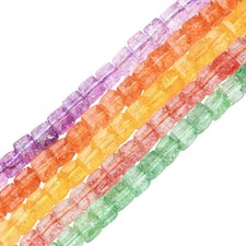 5 Strands 5 Colors Crackle Transparent Glass Beads Strands Cube Faceted Beads