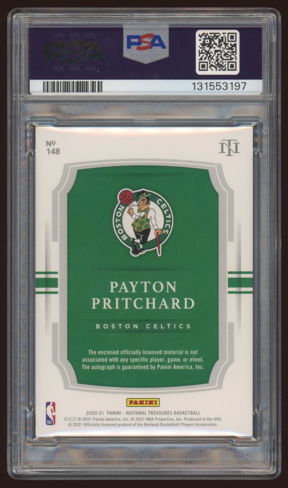 Payton Pritchard 2020 National Treasures RC Patch Auto Gold /10 PSA 7/10 - POP 1 view 2