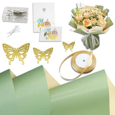 20 Sheets 22x22 inch Green Floral Wrapping Paper for Bouquets Gift Packing