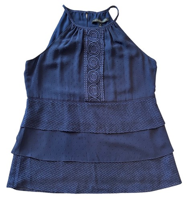 #ad #ad White House Black Market Sleeveless Top S Blue Chenille Fleck Lace Tier Layer $18.98