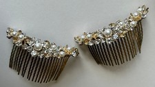 Vintage Lot 2 Wedding-Style Rhinestone Hair Combs Gold Tone Heavy Well-Made