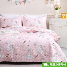 Cute Kids Twin Quilt Set Unicorn 1 Quilt 1 Pillow Sham Soft Breathable Bedding