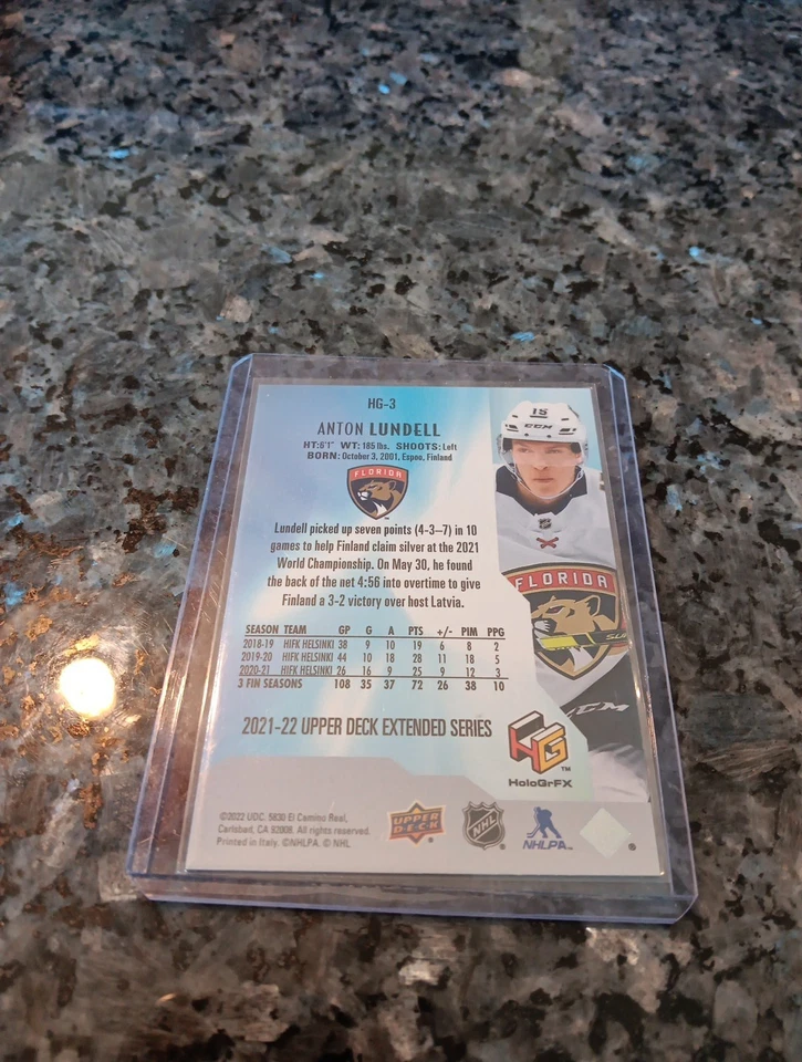 21-22 UD Extended Series Hockey Gold HoloGrFX Rookie HG-3 Anton Lundell - Image 2 of 2