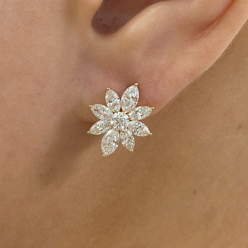 2.1ct Marquise & Round Drop Earrings Yellow Gold 14K Labcreated Diamond F/VS