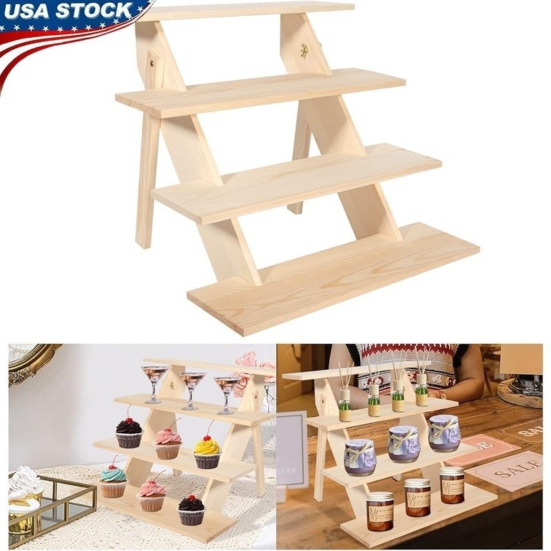 Foldable Wood Display Stand Bakery Jewelry Collectibles Outdoor