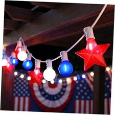 19Ft 4th of July Lights Outdoor, 12L E12 Base Red White and Blue Lights