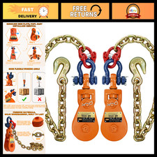 2 Ton Snatch Block Kit with 360° Swivel Shackle, G80 Chain & Grab Hook, 3" Sheav