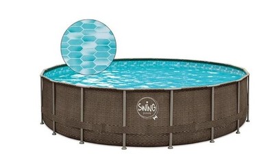 Frame-Pool Rattanoptik rund 549 x 132 cm Swimmingpool Quick-Up-Pool Rundpool