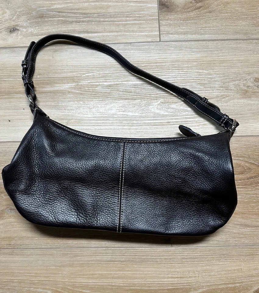 Bolso de Hombro The Sak Cuero Negro Hobo Cartera Costuras Guijarro Forro Beige Foto 3 de 4