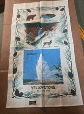 Linen Tea Towel KAY DEE Yellowstone National Park Old Faithful Falls vintage