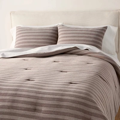 HEARTH & HAND WITH MAGNOLIA 3pc King Tonal Stripe Comforter Set Brown - Hearth & Hand with