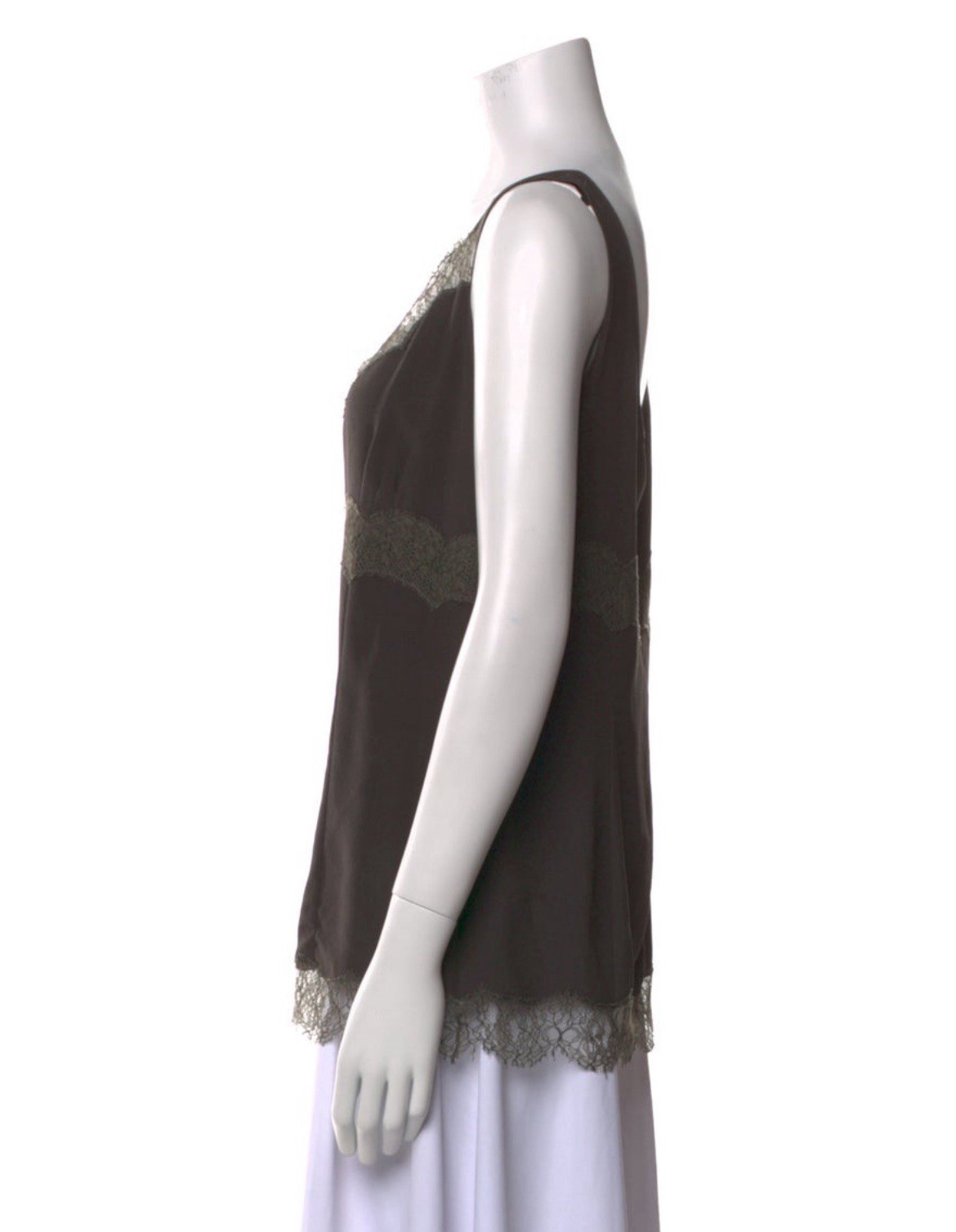 Escada Authentic Solid Green Gray Lace Silk Tank … - image 2