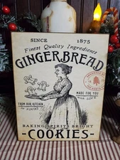 PRIMITIVE COLONIAL VINTAGE STYLE CHRISTMAS GINGERBREAD COOKIES KITCHEN 1875 SIGN