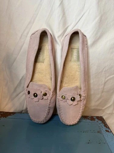 Slip Ugg scamosciato Lizzy rosa papavero fiori casual driver taglia 7