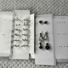 America Girl 13 Pair Mixed Earring Studs Dangles Black Stars Red Silver Tone
