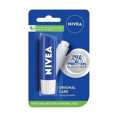 NIVEA Original Care 4.8g Lip Balm 24 H Melt in Moisture Formula Natural Oil