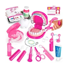 ULOVEME Kids Dentist Play Set Pink with Braces /Removable Teeth /Re... Fast Ship