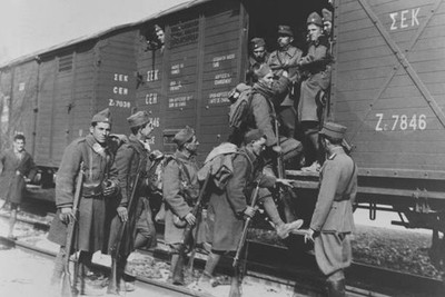 Government troops leaving by train for front Greece March 12 1935 Old Photo