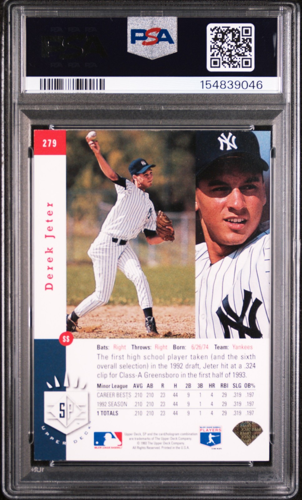 1993 SP FOIL #279 DEREK JETER ROOKIE RC PSA 6 view 2