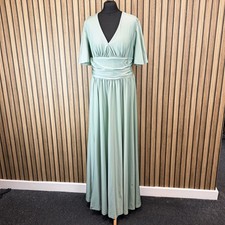 Faeriesty Evening Dress Green XL UK 16 Maxi Length Flare Stretch Ruched Waist