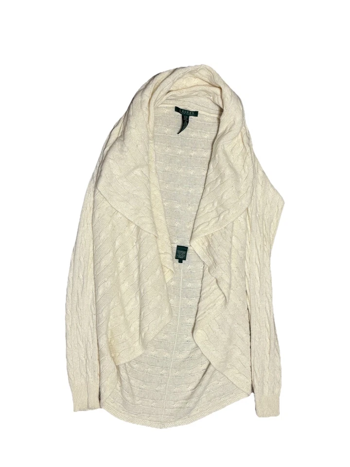 Cardigã Ralph Lauren Marfim Drapeado Frontal P/M Suéter Aberto Mescla de Lã Cashmere - Imagem 2 de 4