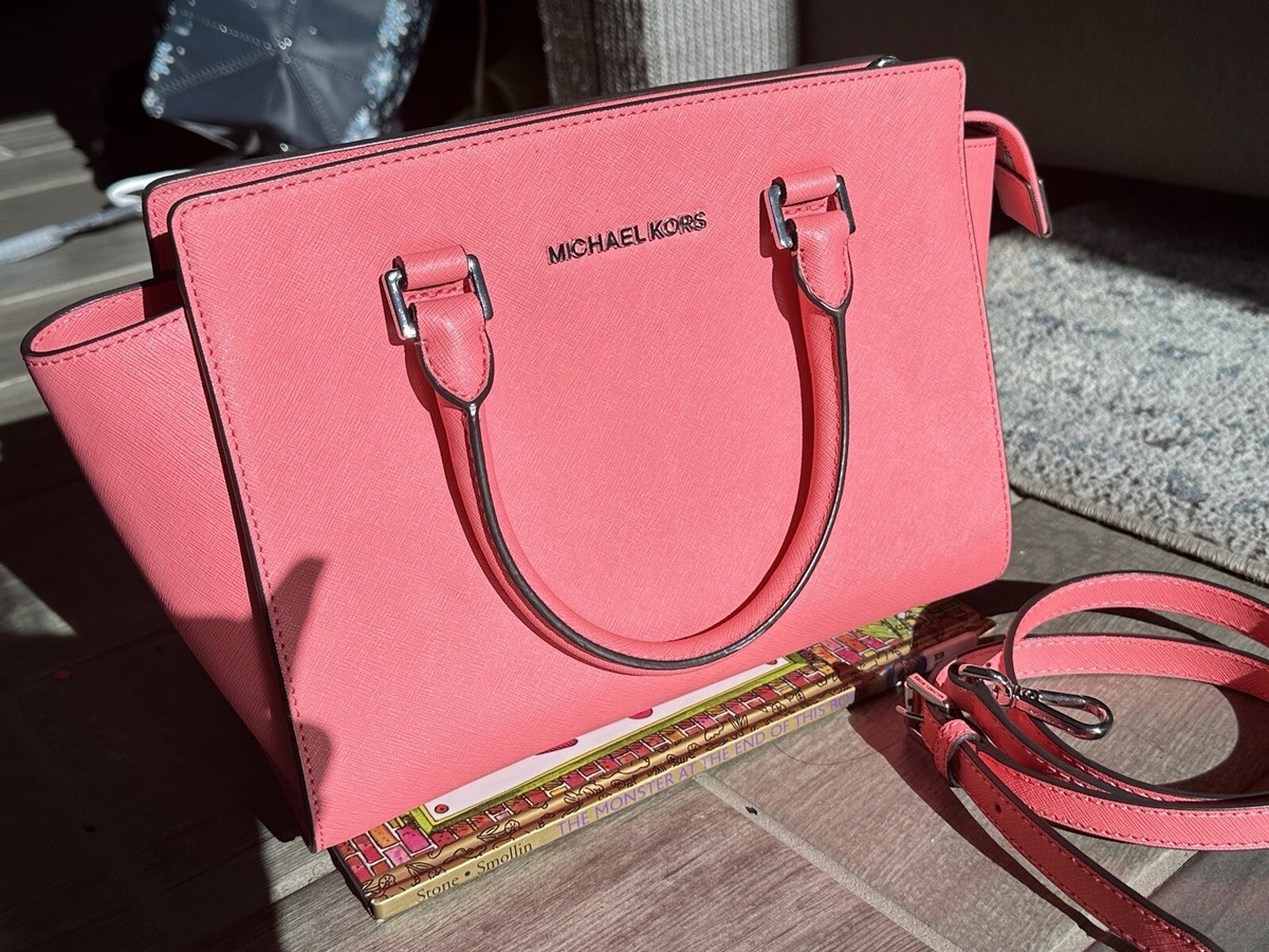 MK MICHAEL Michael Kors Coral Pink Saffiano Leather Large Selma