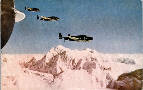 Mt McKinley AK Lockheed Hudsons Bombers In Flight Airplanes Alaska postcard NP1