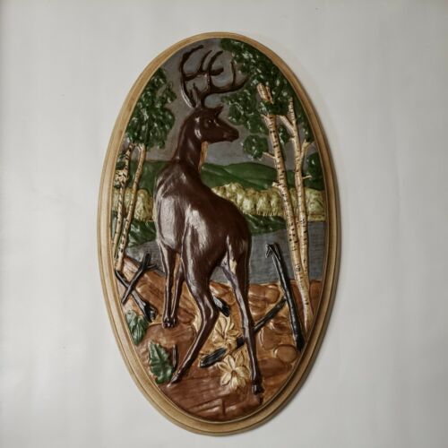 Vintage Holland Mold Deer Plaque 15 1/2" Tall Nature Wildlife Scene Cabin Decor - Picture 1 of 5