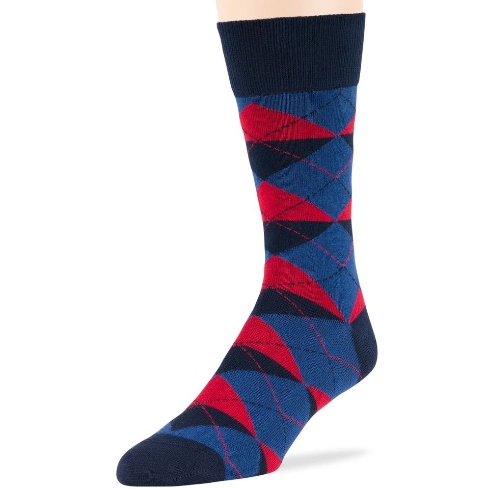 Paquete de 6 calcetines grandes de algodón de novedad para hombre Argyle diamante punto hexagonal rayas azul rojo Foto 4 de 4