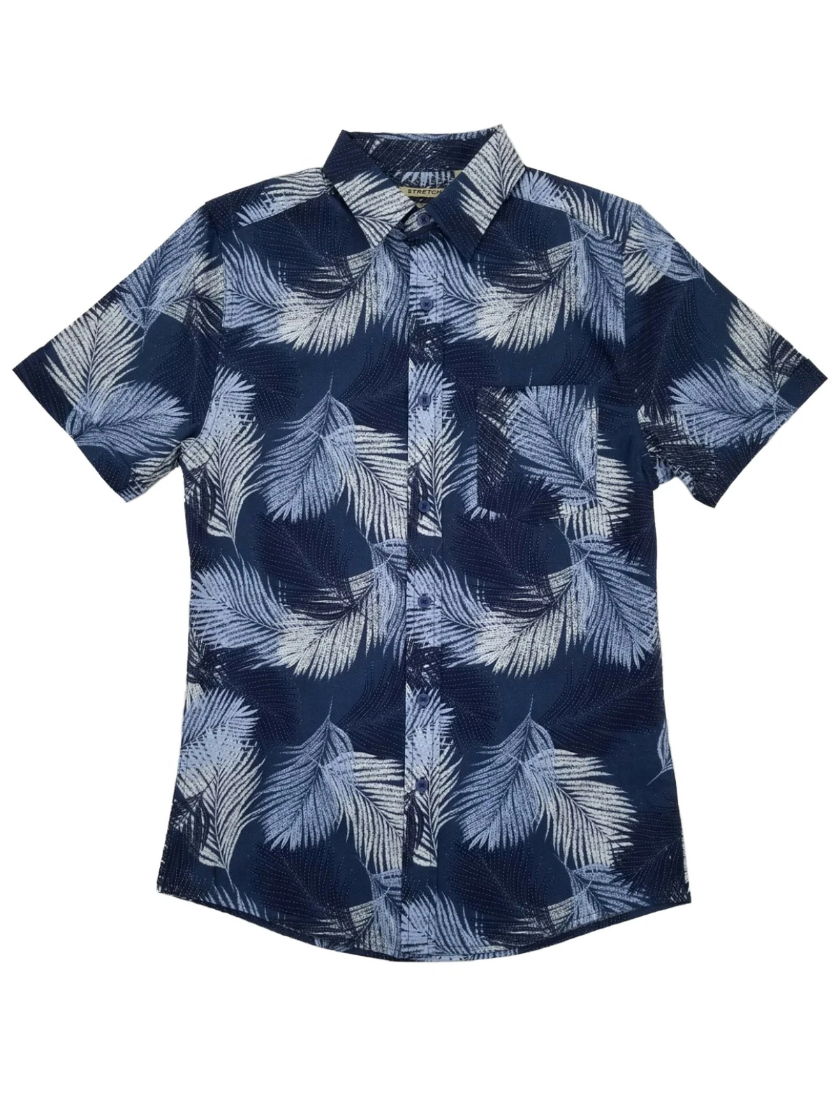 Mens Storm Blue Tropical Hawaiian Classic Fit Stretch Button-Down Shirt S